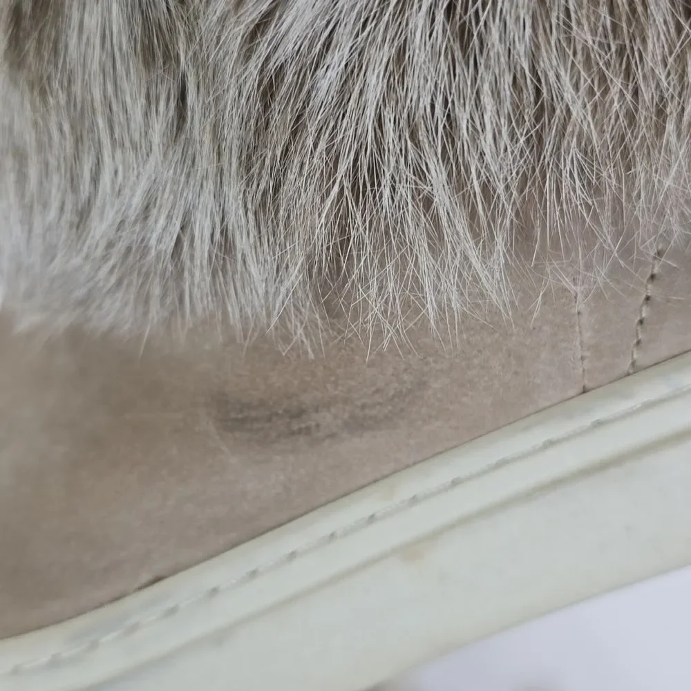 Tory Burch Angelica Tassel Suede Leather Rabbit Fur Slip On Boots US 9M